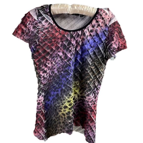 Notations Ladies Short Sleeve Top, Size Petite Small, Multicolor Animal Print - Picture 2 of 6